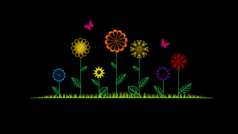 Sonnenblumen--Und-Grasblumenblatt-Symbol-Loop-Animationsvideo,-Transparenter-Hintergrund-Mit-Alphakanal.